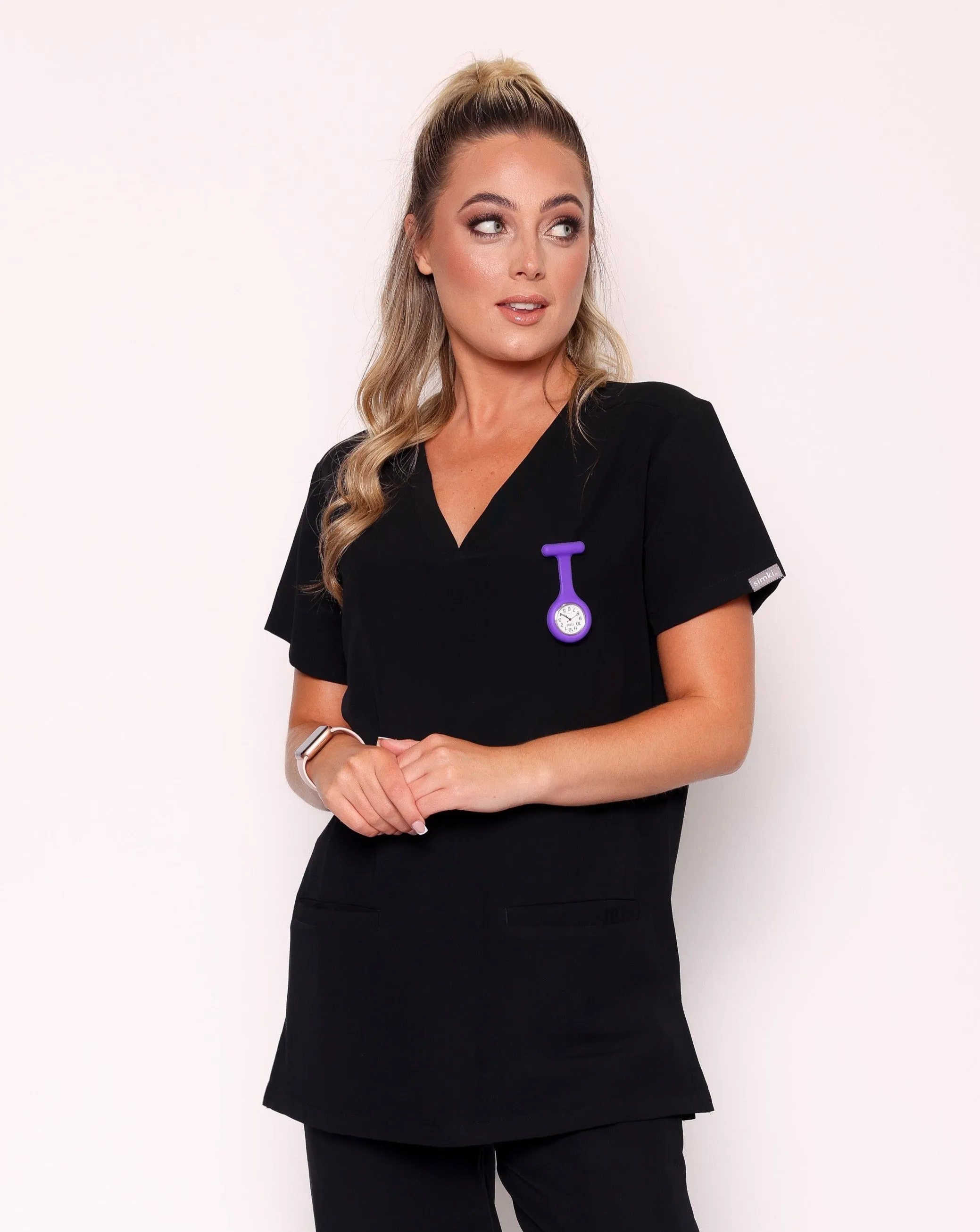 Ari Long Length Scrub Top - Black