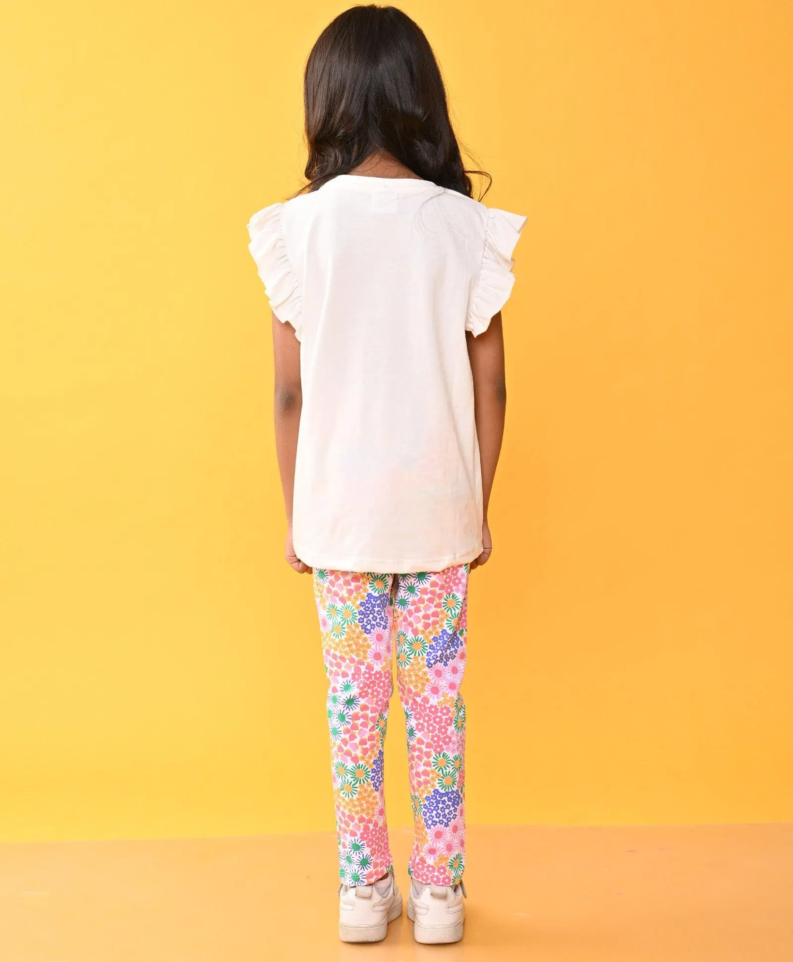 ARTIST T-SHIRT FLORAL LEGGINGS SET - WHITE/ PINK