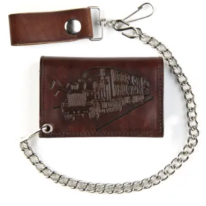 AT322-25  Antique Finish Tri-Fold Wallet w/ Chain- Keep on Trucking