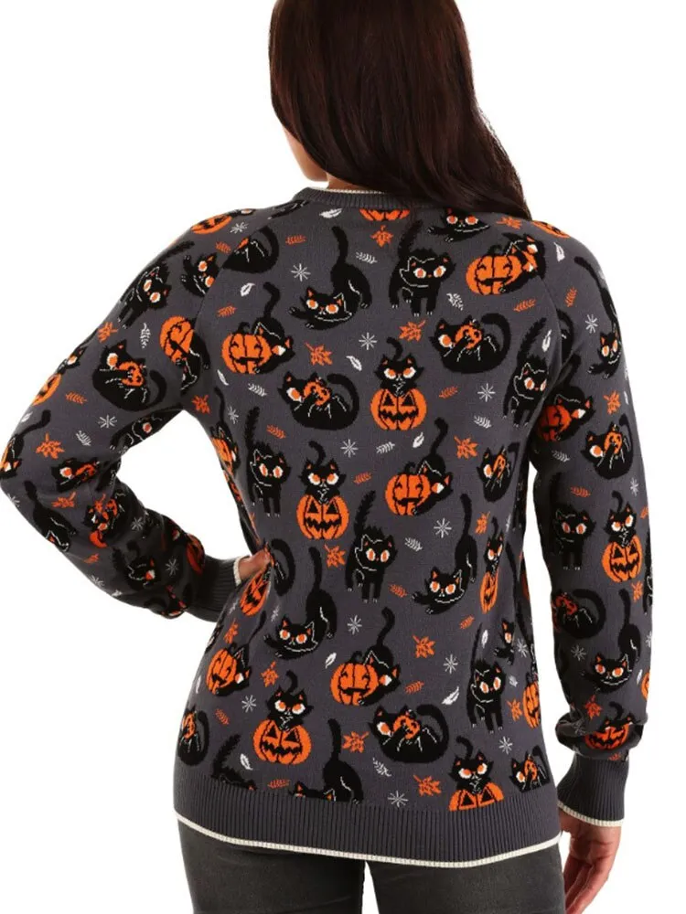 Autumn Vintage Sweaters Winter Thicken Knitwear Pullovers Women Pumpkin Knitted Long Sleeve Sweater Pullover Halloween Tops