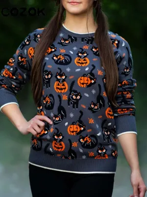 Autumn Vintage Sweaters Winter Thicken Knitwear Pullovers Women Pumpkin Knitted Long Sleeve Sweater Pullover Halloween Tops