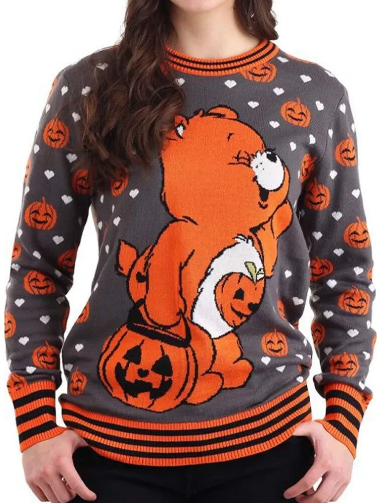 Autumn Vintage Sweaters Winter Thicken Knitwear Pullovers Women Pumpkin Knitted Long Sleeve Sweater Pullover Halloween Tops