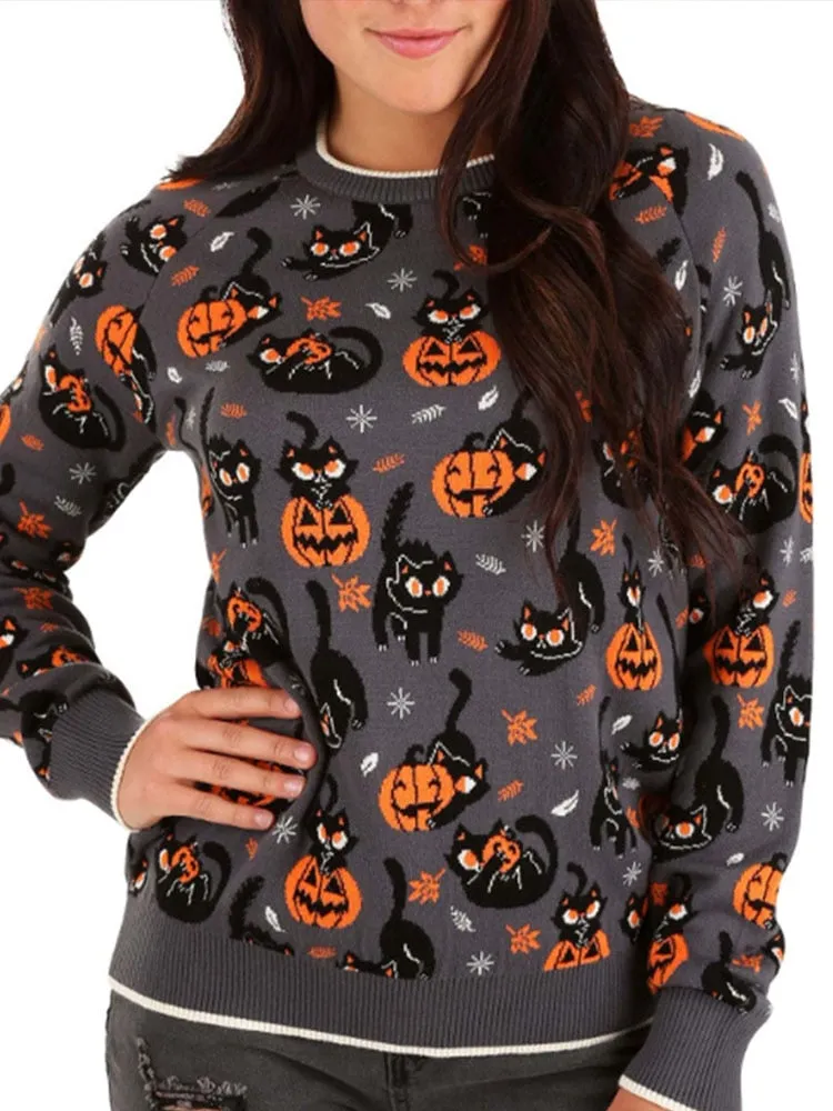 Autumn Vintage Sweaters Winter Thicken Knitwear Pullovers Women Pumpkin Knitted Long Sleeve Sweater Pullover Halloween Tops