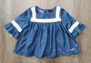 BABY GIRL SIZE 18 MONTHS - TOMMY HILFIGER, Soft Denim Lace, Boho Dress Top EUC B32