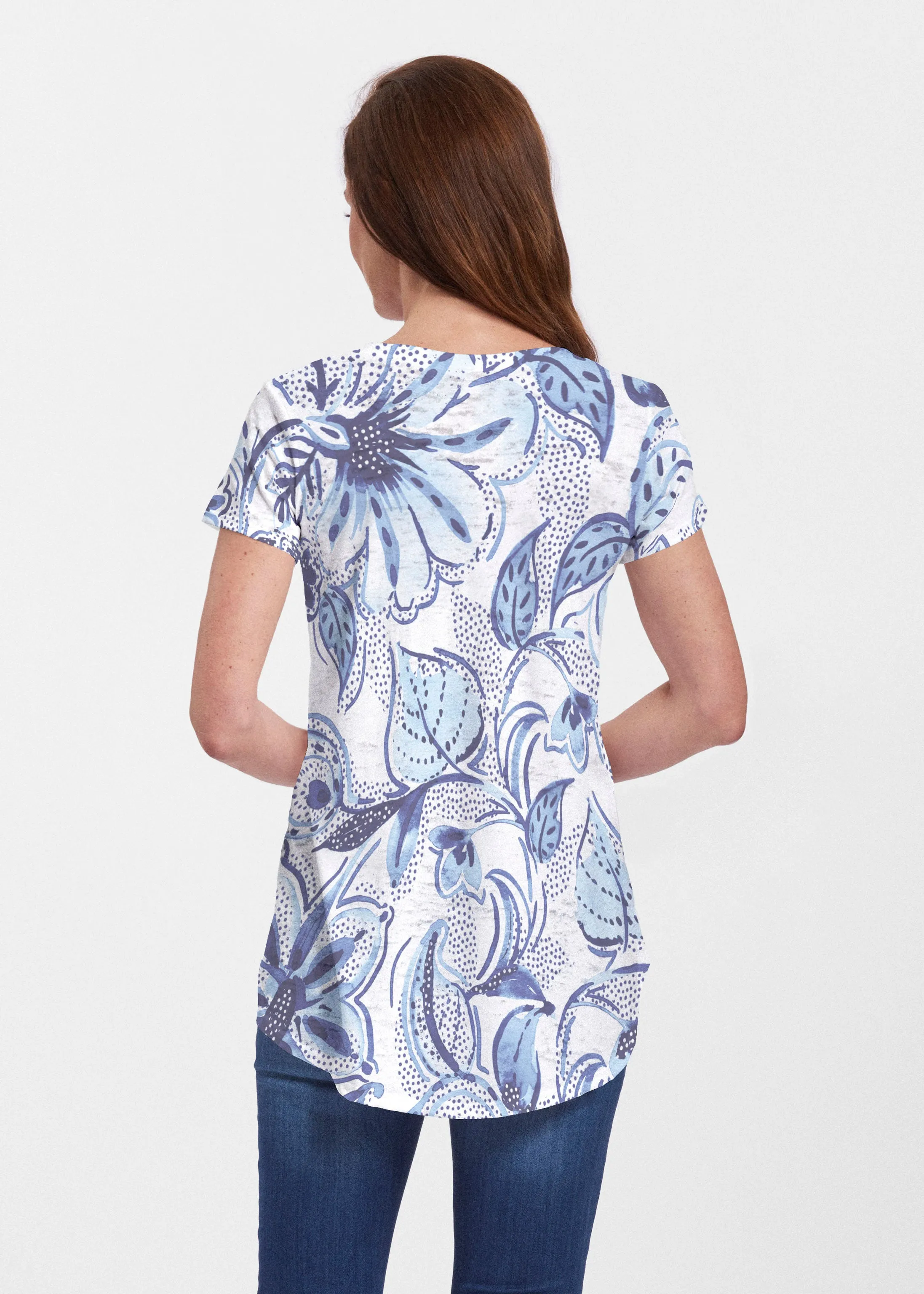 Baltic Watercolor (7677) ~ Signature Short Sleeve Scoop Neck Flowy Tunic