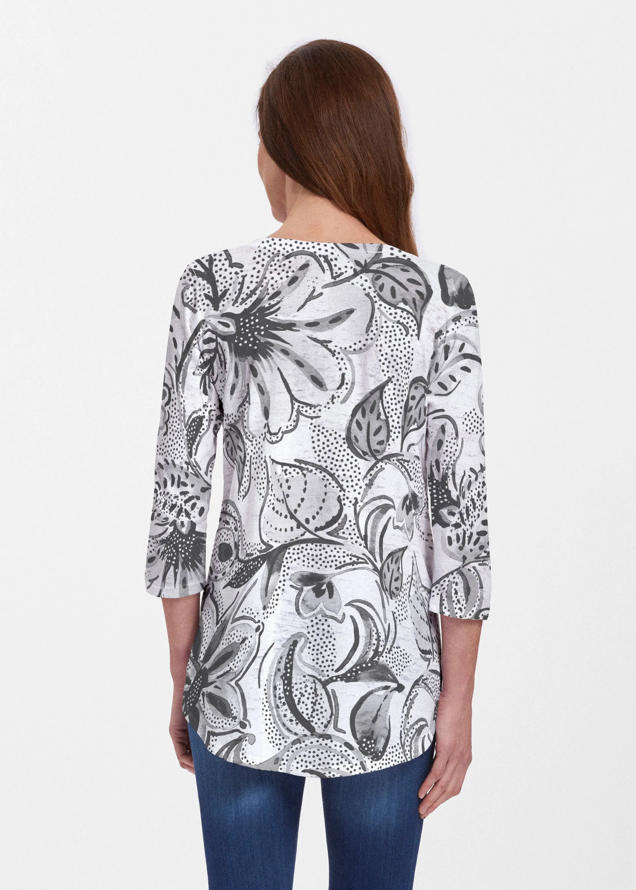 Baltic Watercolor Black (7697) ~ Signature V-neck Flowy Tunic
