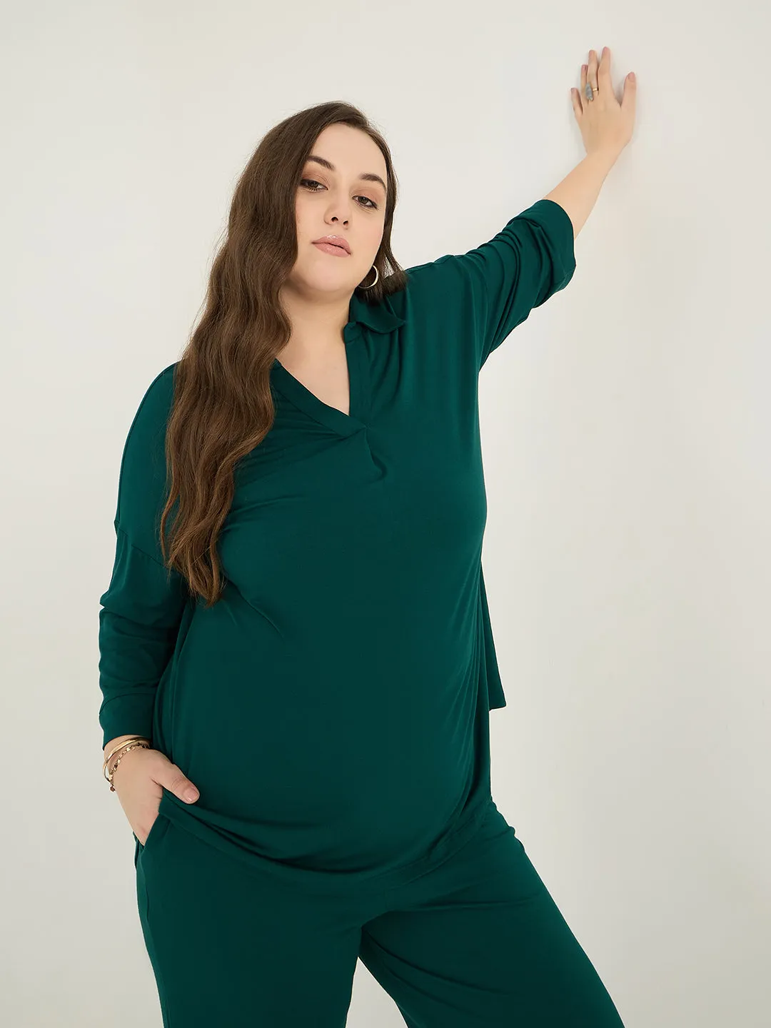 Bamboo Green Front Pleat Detail Tunic