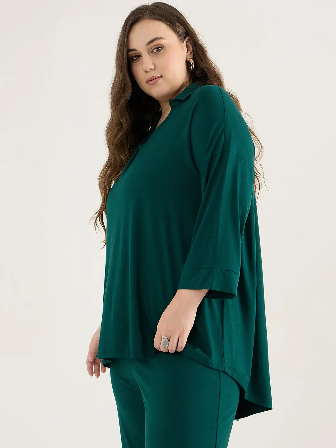 Bamboo Green Front Pleat Detail Tunic