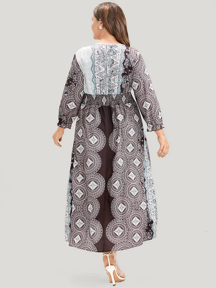 Bandana Pocket Shirred Button Detail Split Dress