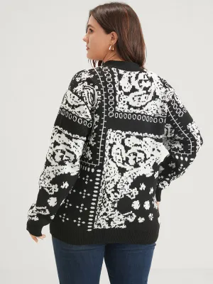 Bandana Super Soft Knit Button Front Jacquard Cardigan