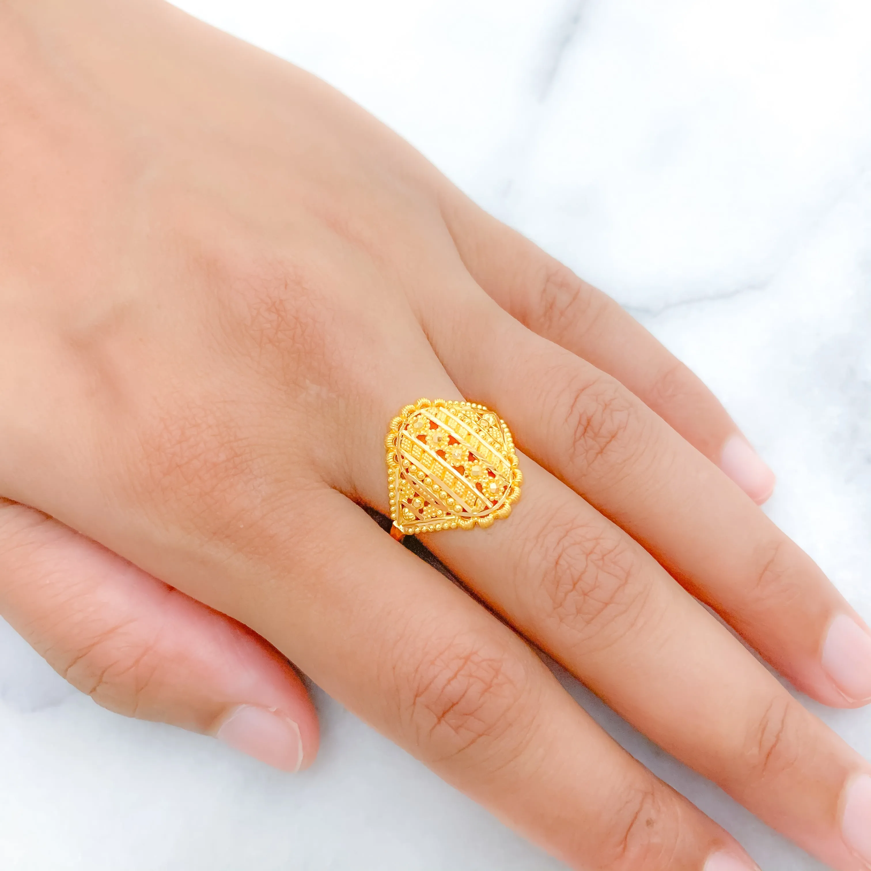 Beaded Flower Gold Ring