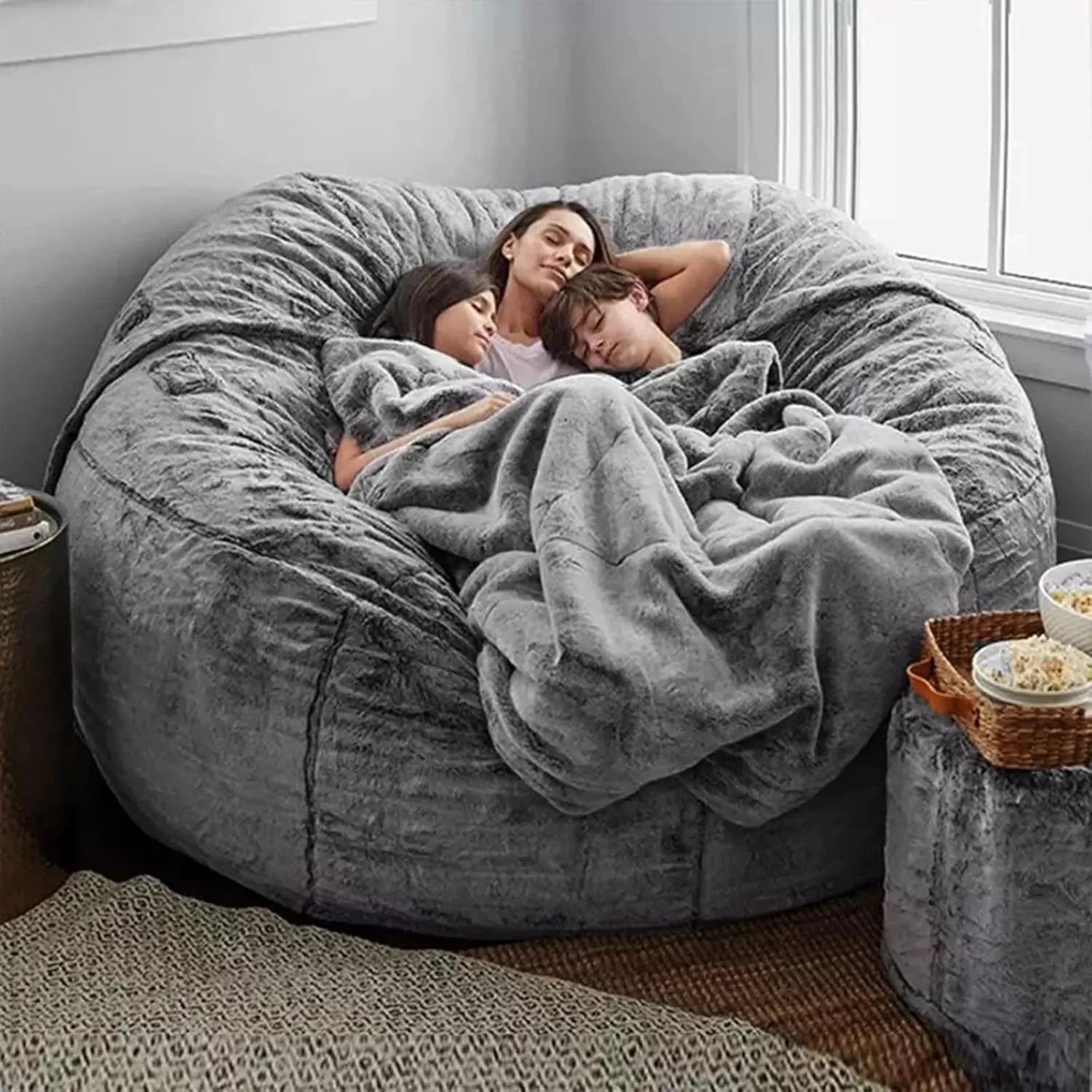 Bean Bag Chairs Giant Bean Bag Cover Only Soft Fluffy Fur Bean Bag 7Ft