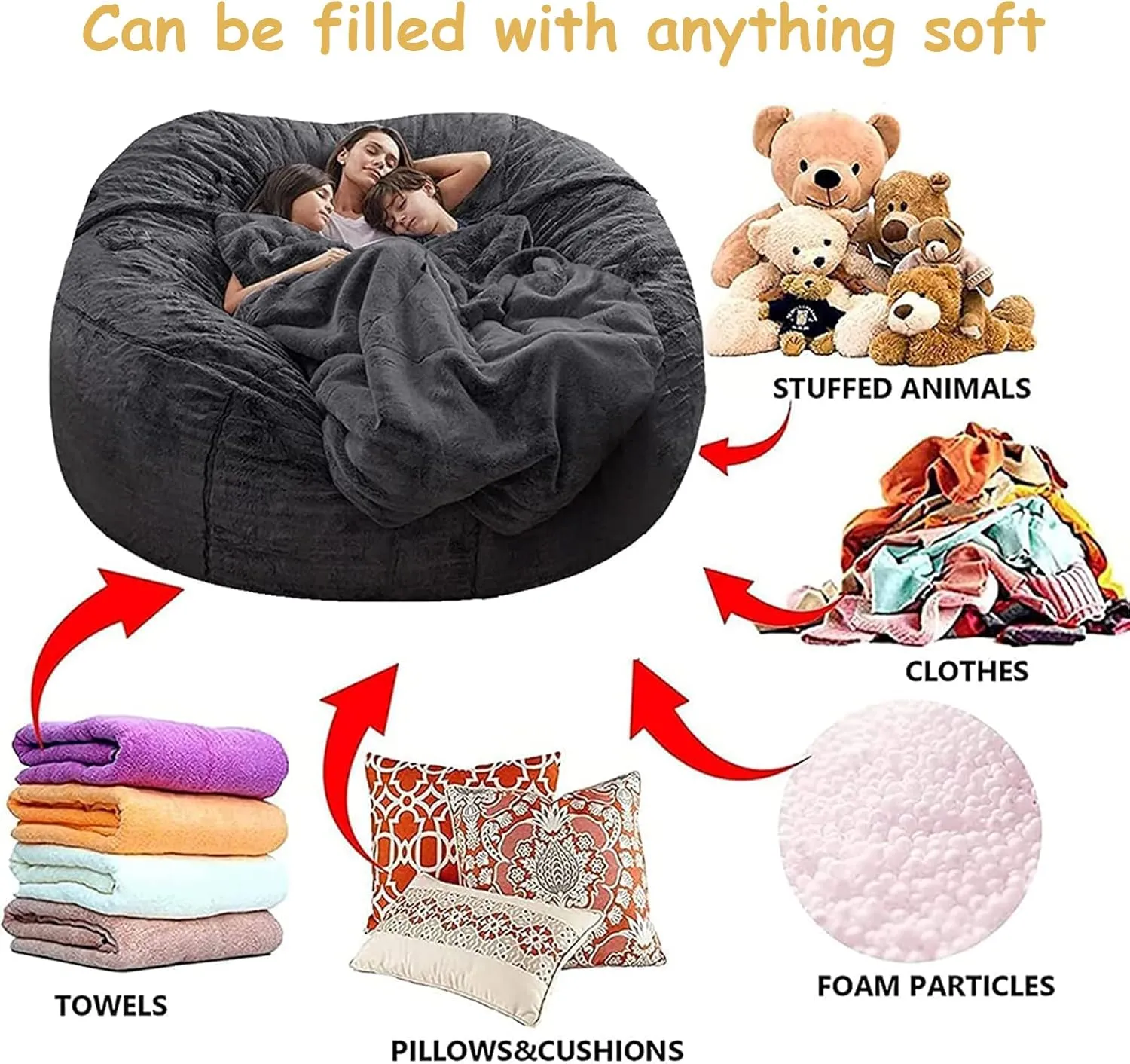 Bean Bag Chairs Giant Bean Bag Cover Only Soft Fluffy Fur Bean Bag 7Ft