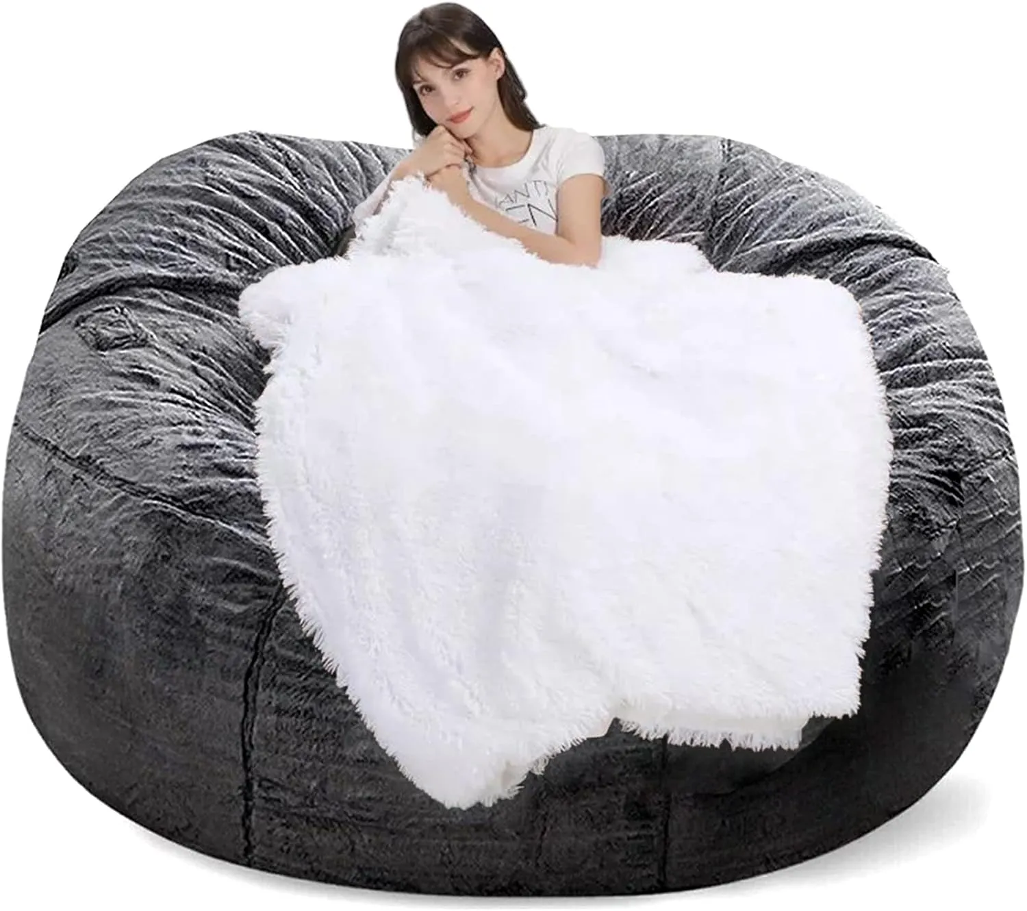 Bean Bag Chairs Giant Bean Bag Cover Only Soft Fluffy Fur Bean Bag 7Ft