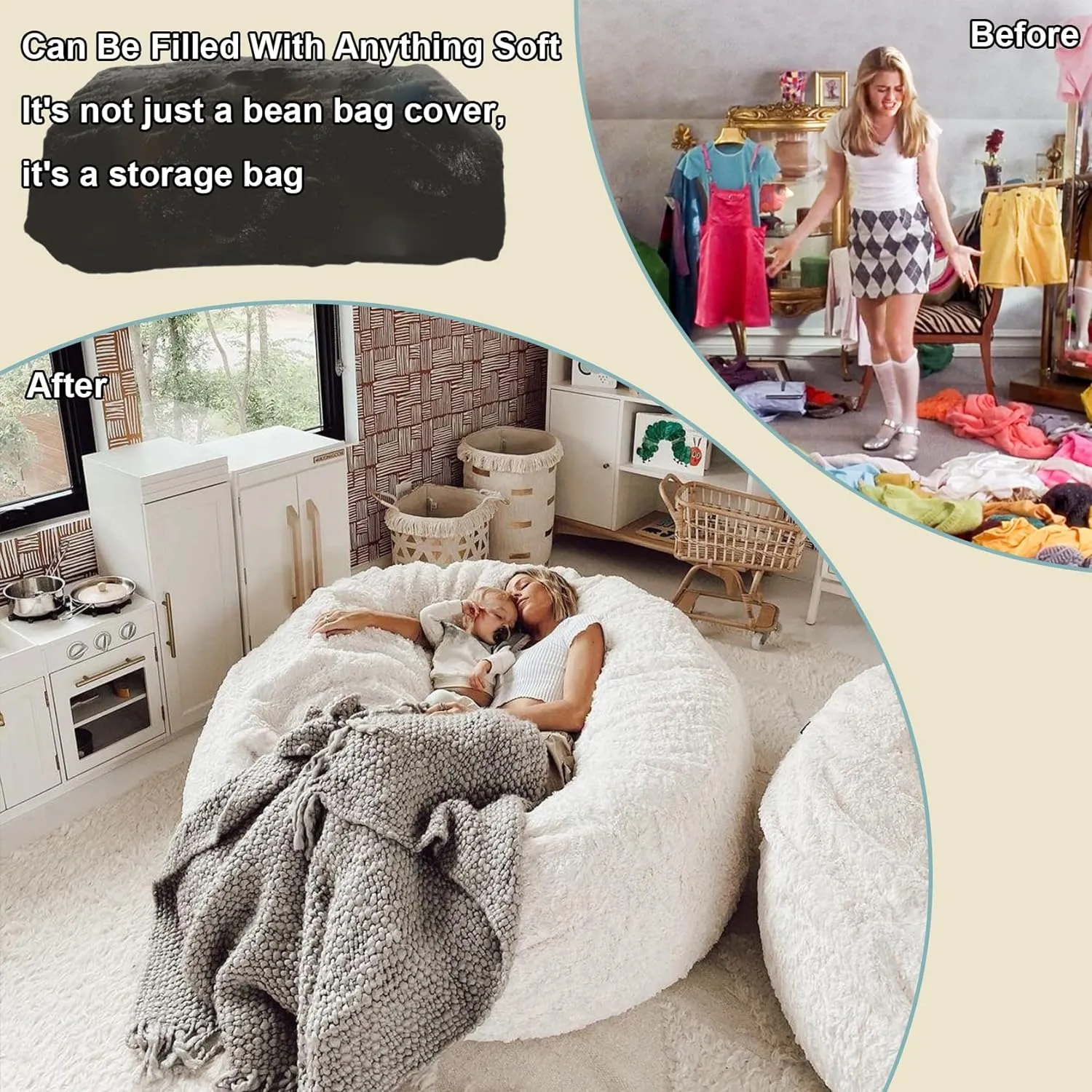 Bean Bag Chairs Giant Bean Bag Cover Only Soft Fluffy Fur Bean Bag 7Ft