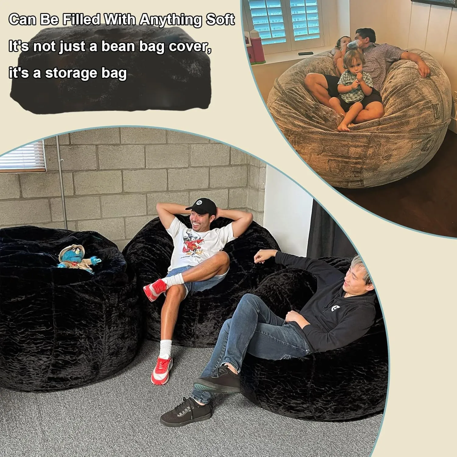 Bean Bag Chairs Giant Bean Bag Cover Only Soft Fluffy Fur Bean Bag 7Ft
