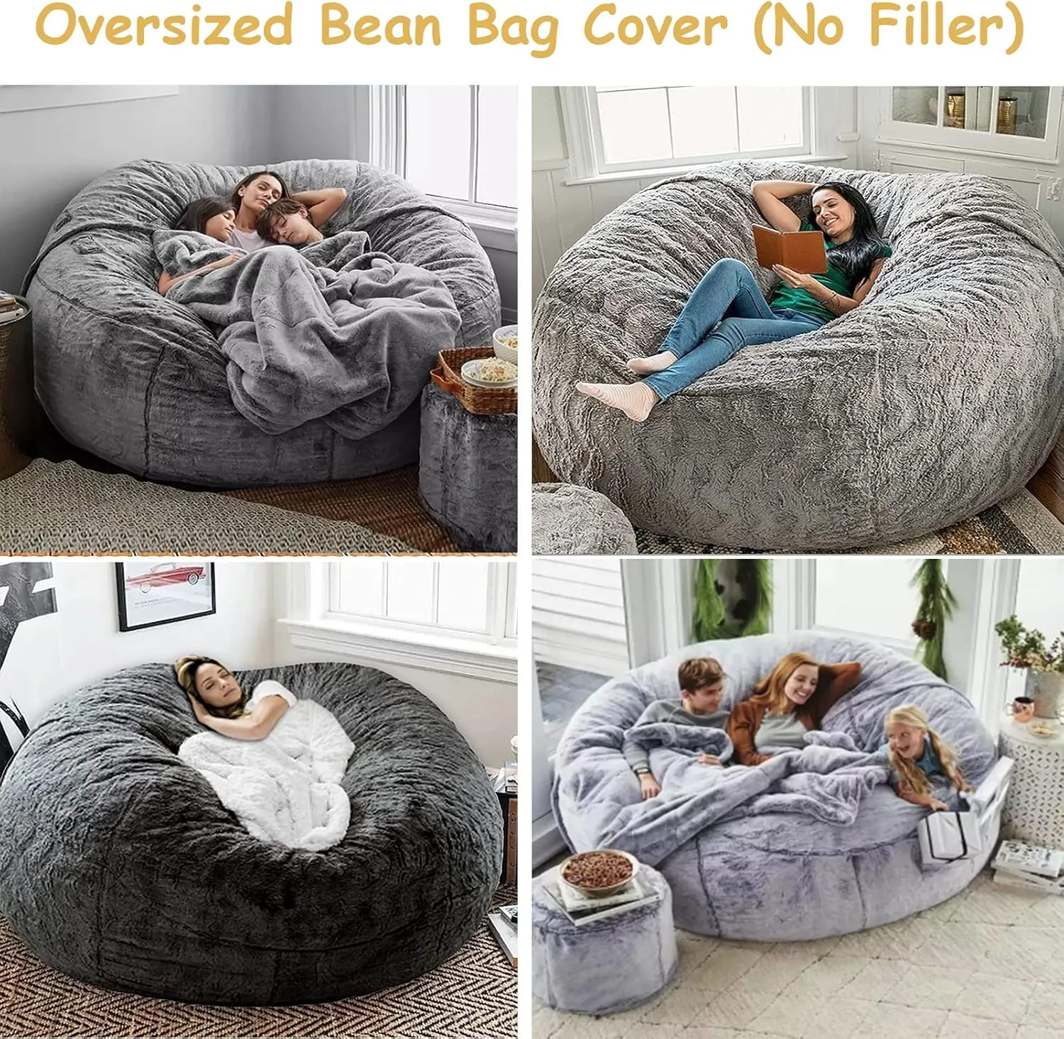 Bean Bag Chairs Giant Bean Bag Cover Only Soft Fluffy Fur Bean Bag 7Ft