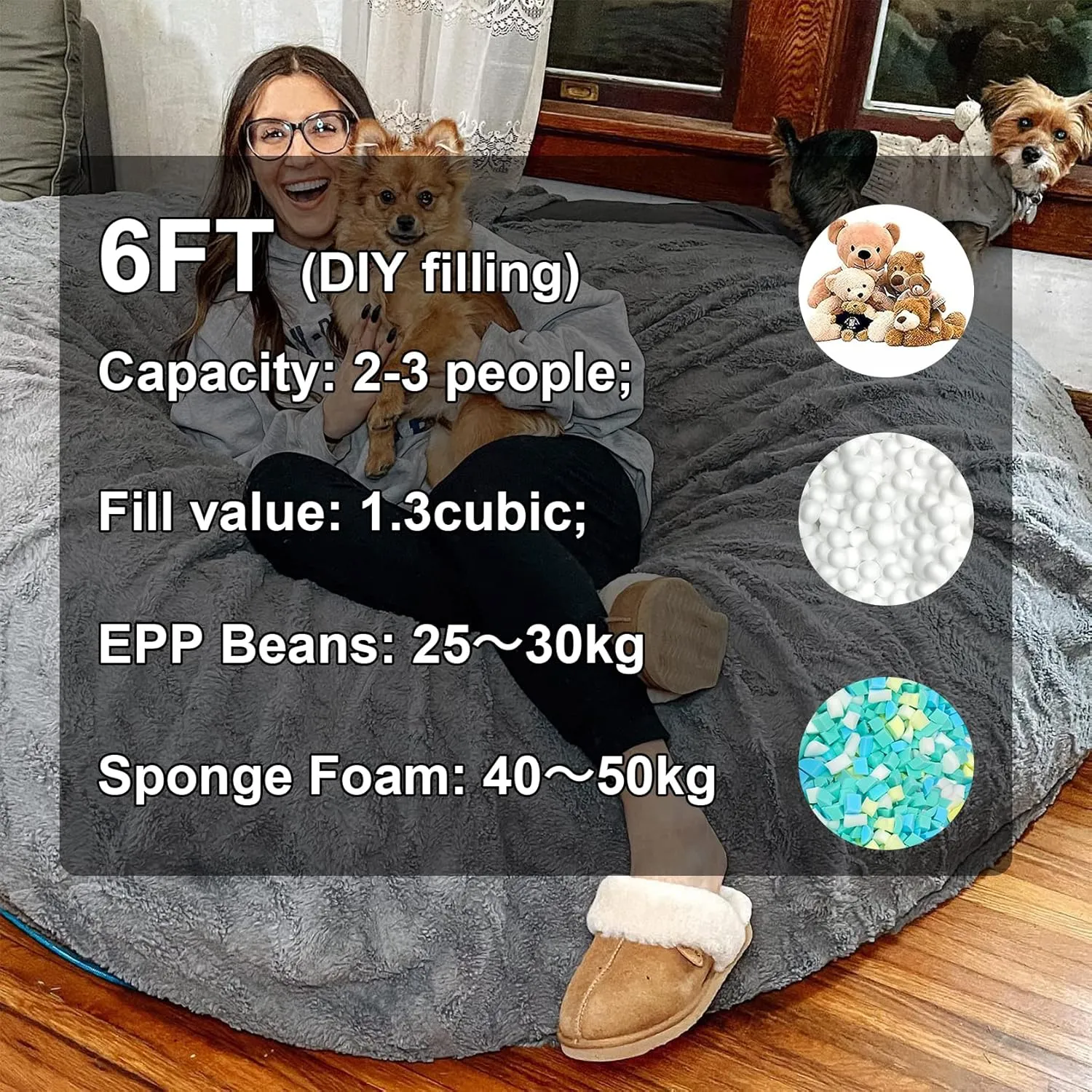 Bean Bag Chairs Giant Bean Bag Cover Only Soft Fluffy Fur Bean Bag 7Ft