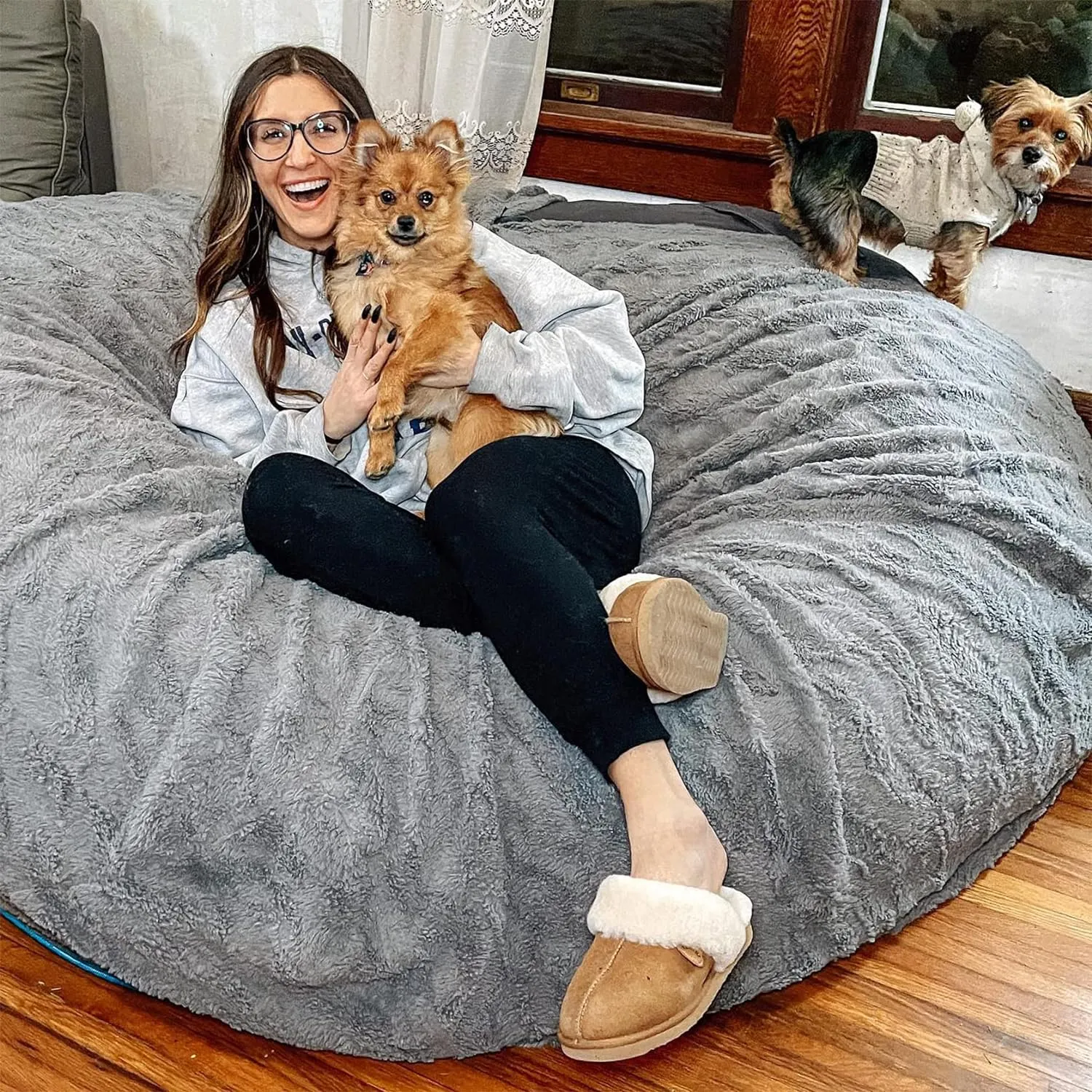 Bean Bag Chairs Giant Bean Bag Cover Only Soft Fluffy Fur Bean Bag 7Ft