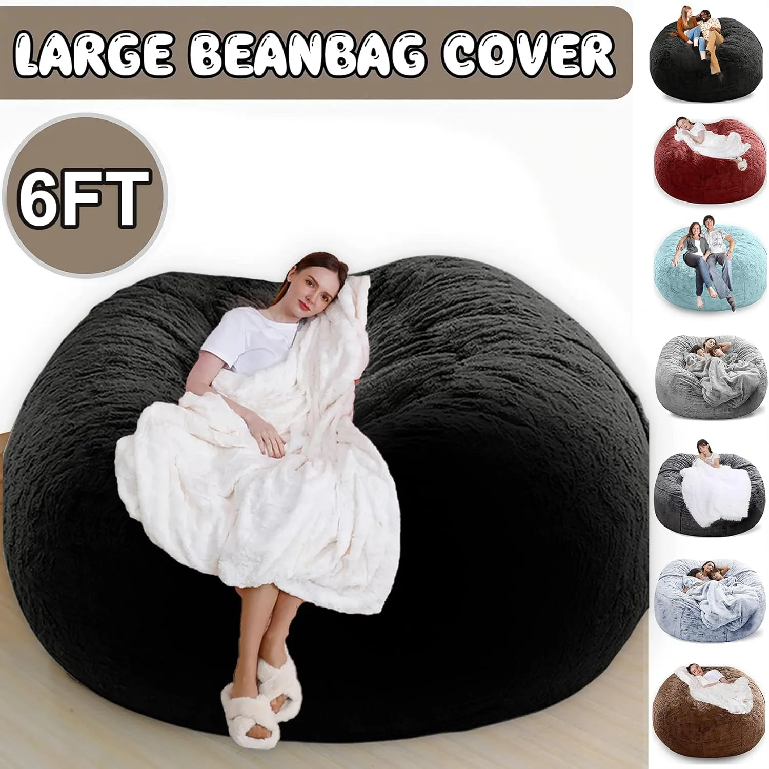 Bean Bag Chairs Giant Bean Bag Cover Only Soft Fluffy Fur Bean Bag 7Ft