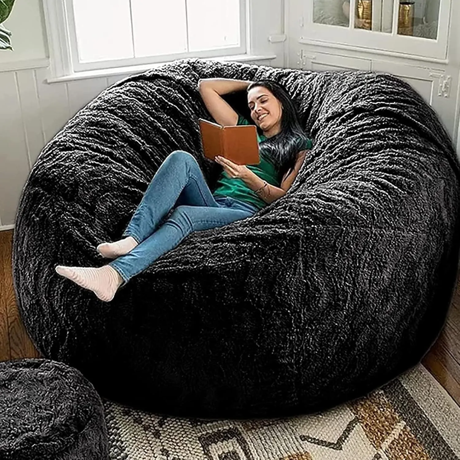 Bean Bag Chairs Giant Bean Bag Cover Only Soft Fluffy Fur Bean Bag 7Ft