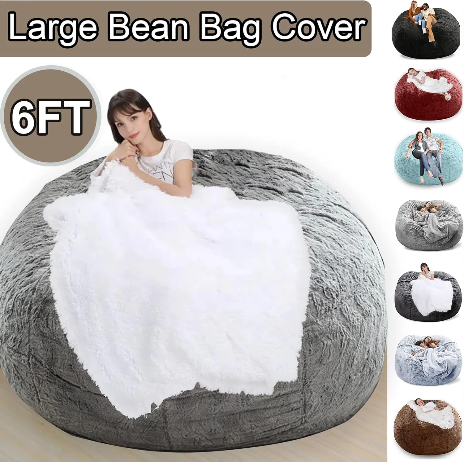 Bean Bag Chairs Giant Bean Bag Cover Only Soft Fluffy Fur Bean Bag 7Ft