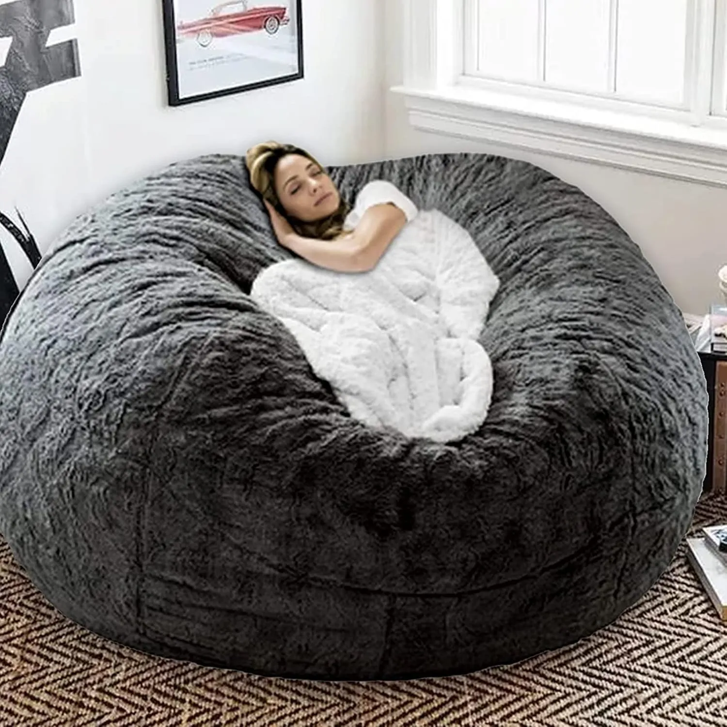 Bean Bag Chairs Giant Bean Bag Cover Only Soft Fluffy Fur Bean Bag 7Ft