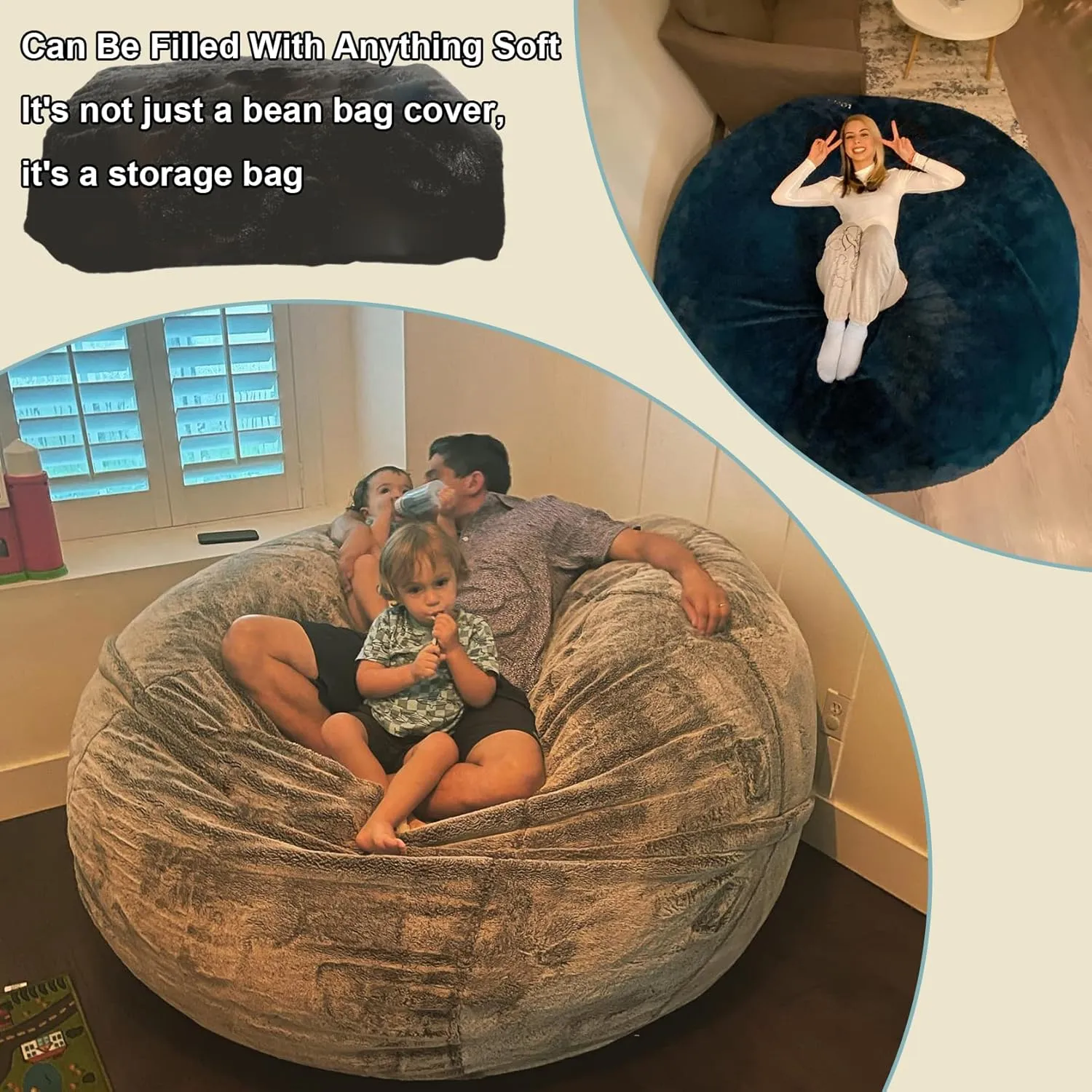 Bean Bag Chairs Giant Bean Bag Cover Only Soft Fluffy Fur Bean Bag 7Ft