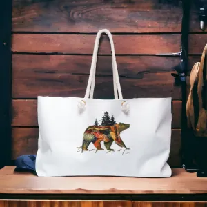 Bear with Forest of Trees Weekender Tote Bag With Rope Handles Original Art