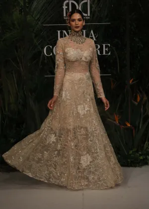 Beige floral embroidered gown