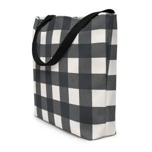 Black & White Buffalo Check Large Tote Bag