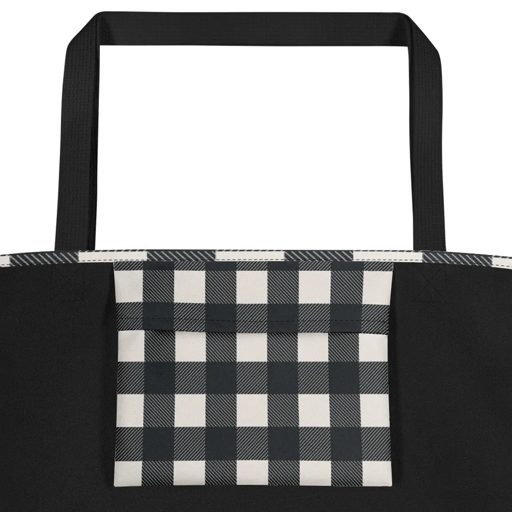 Black & White Buffalo Check Large Tote Bag