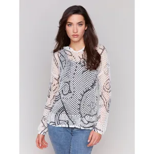Black & White Printed Fishnet Crochet Hoodie