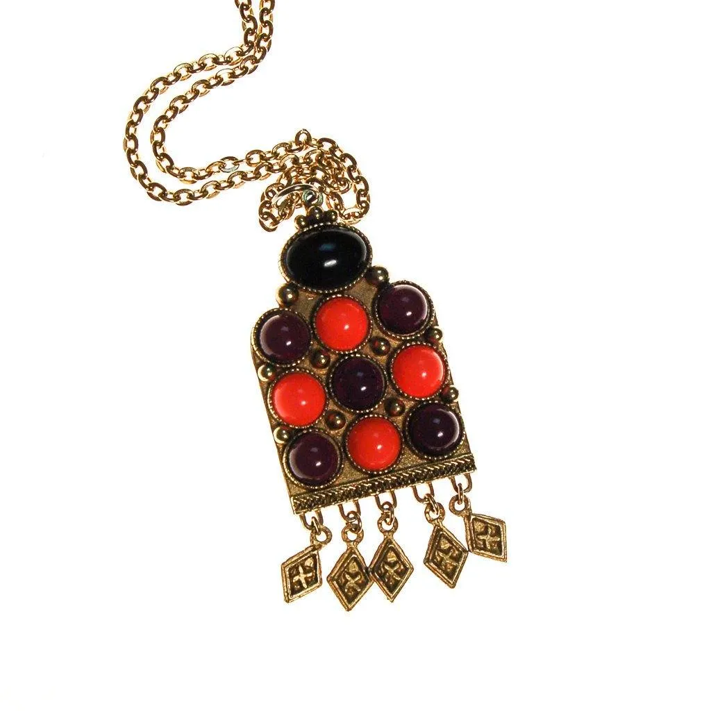 Black and Coral Etruscan Statement Necklace