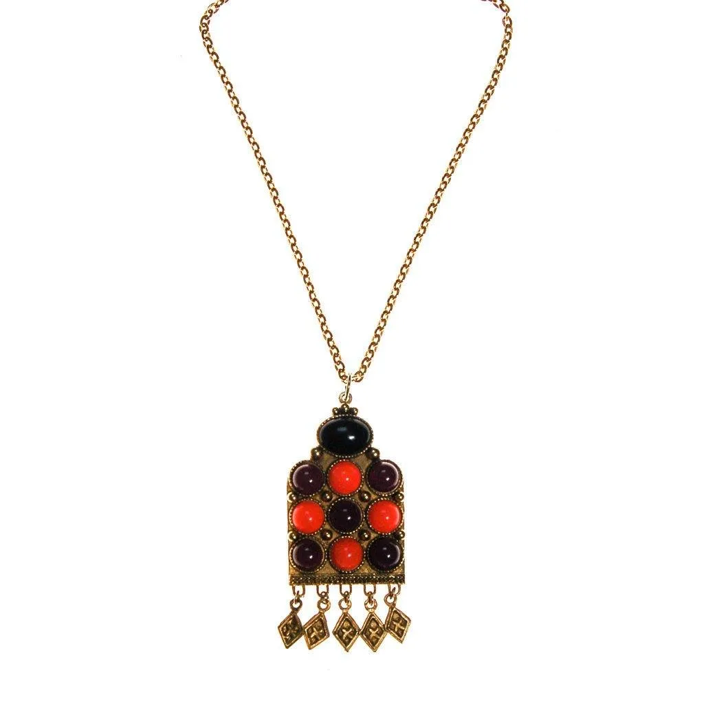 Black and Coral Etruscan Statement Necklace