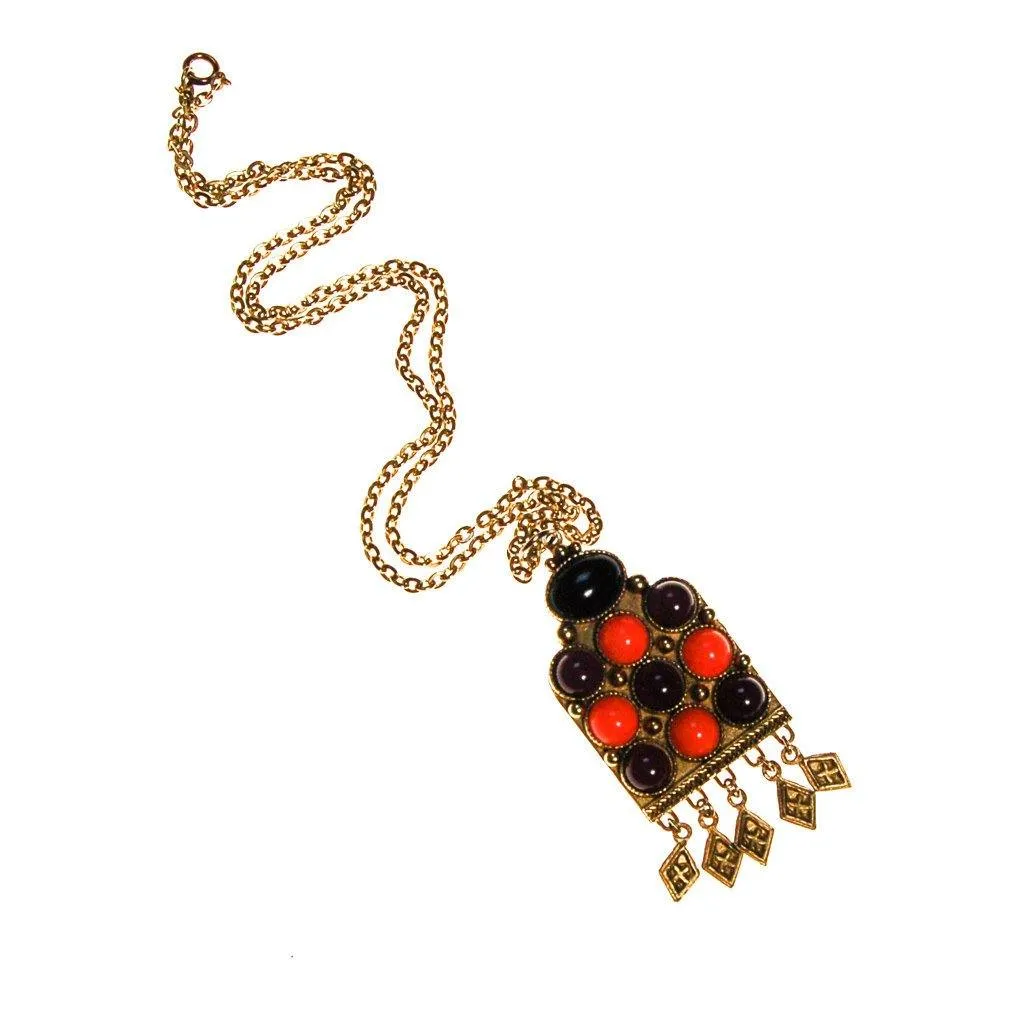 Black and Coral Etruscan Statement Necklace