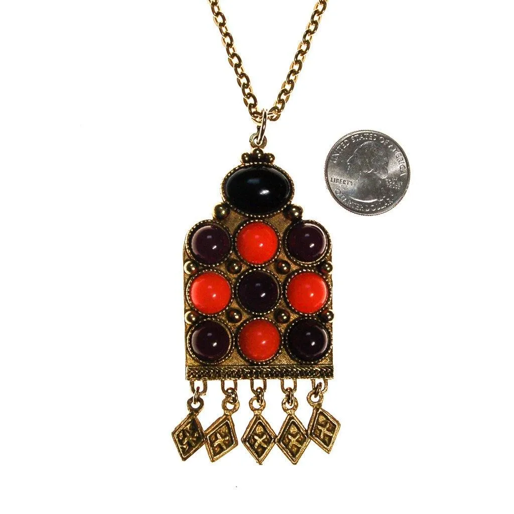Black and Coral Etruscan Statement Necklace