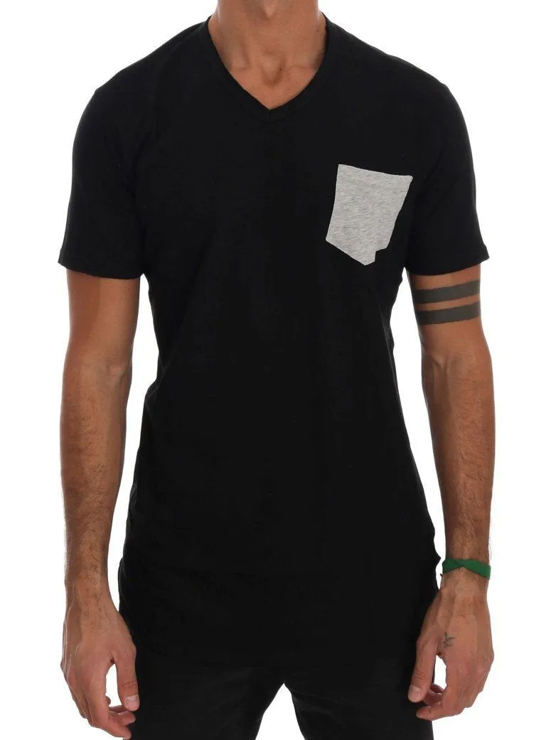 Black Cotton V-neck T-Shirt