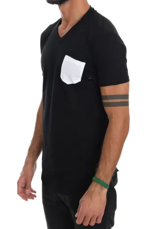 Black Cotton V-neck T-Shirt