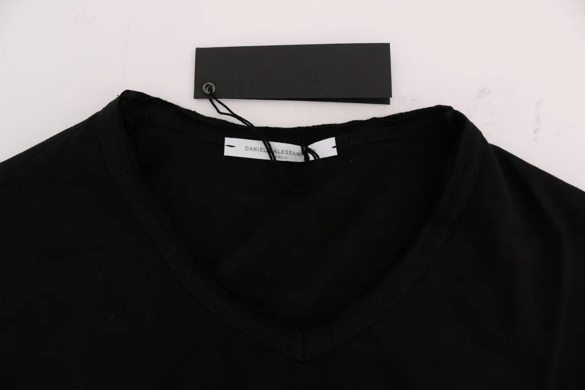Black Cotton V-neck T-Shirt