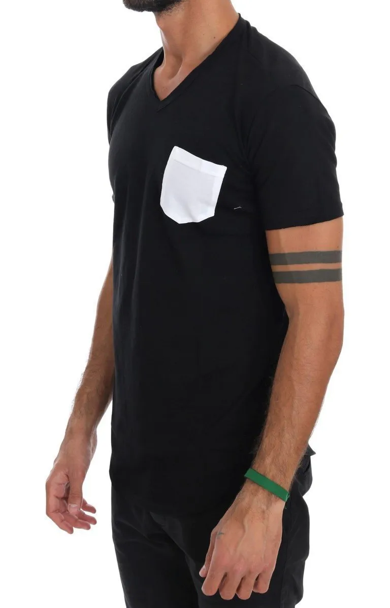 Black Cotton V-neck T-Shirt