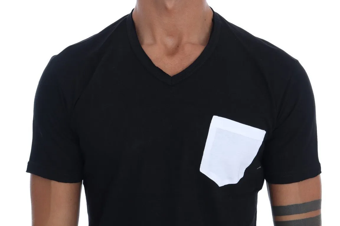 Black Cotton V-neck T-Shirt