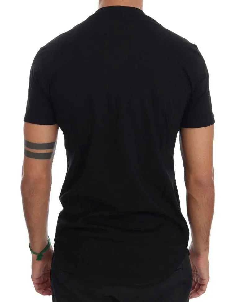 Black Cotton V-neck T-Shirt