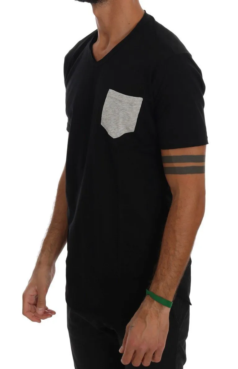 Black Cotton V-neck T-Shirt