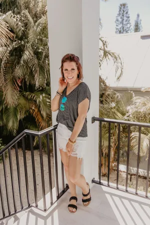 Black   Ivory Tiny Stripe V Neck Tee