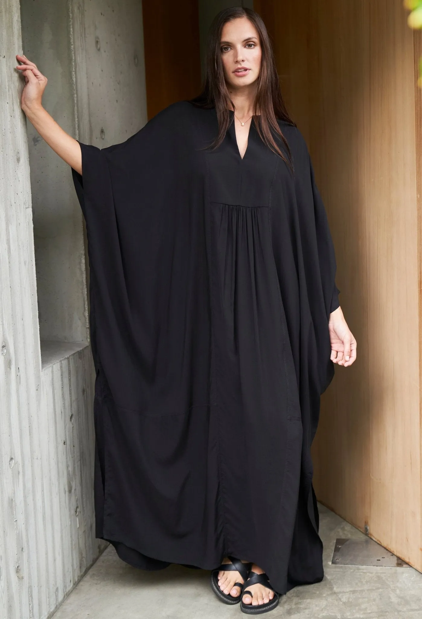 Black Laurel Bib Front Caftan - Sale