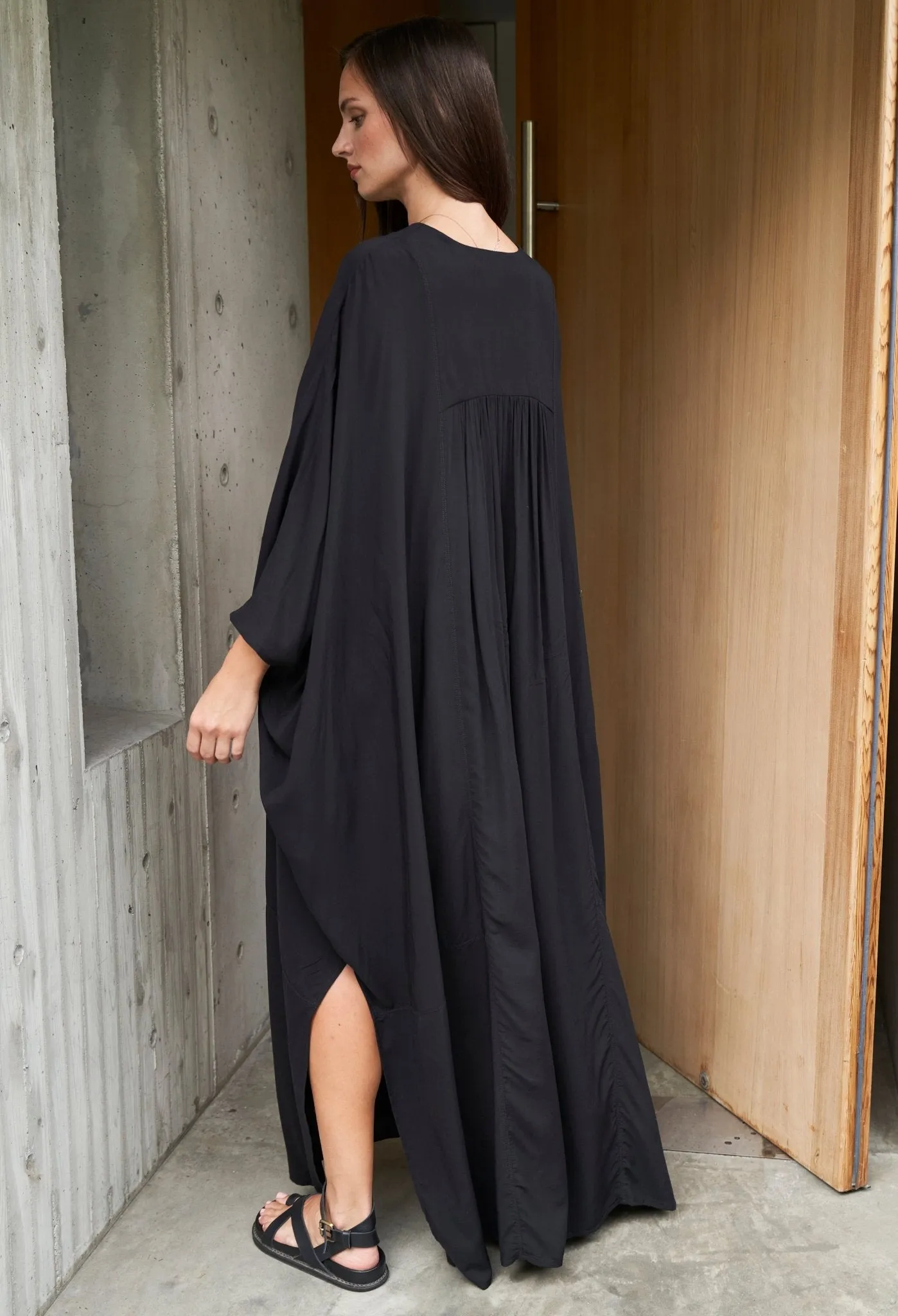 Black Laurel Bib Front Caftan - Sale