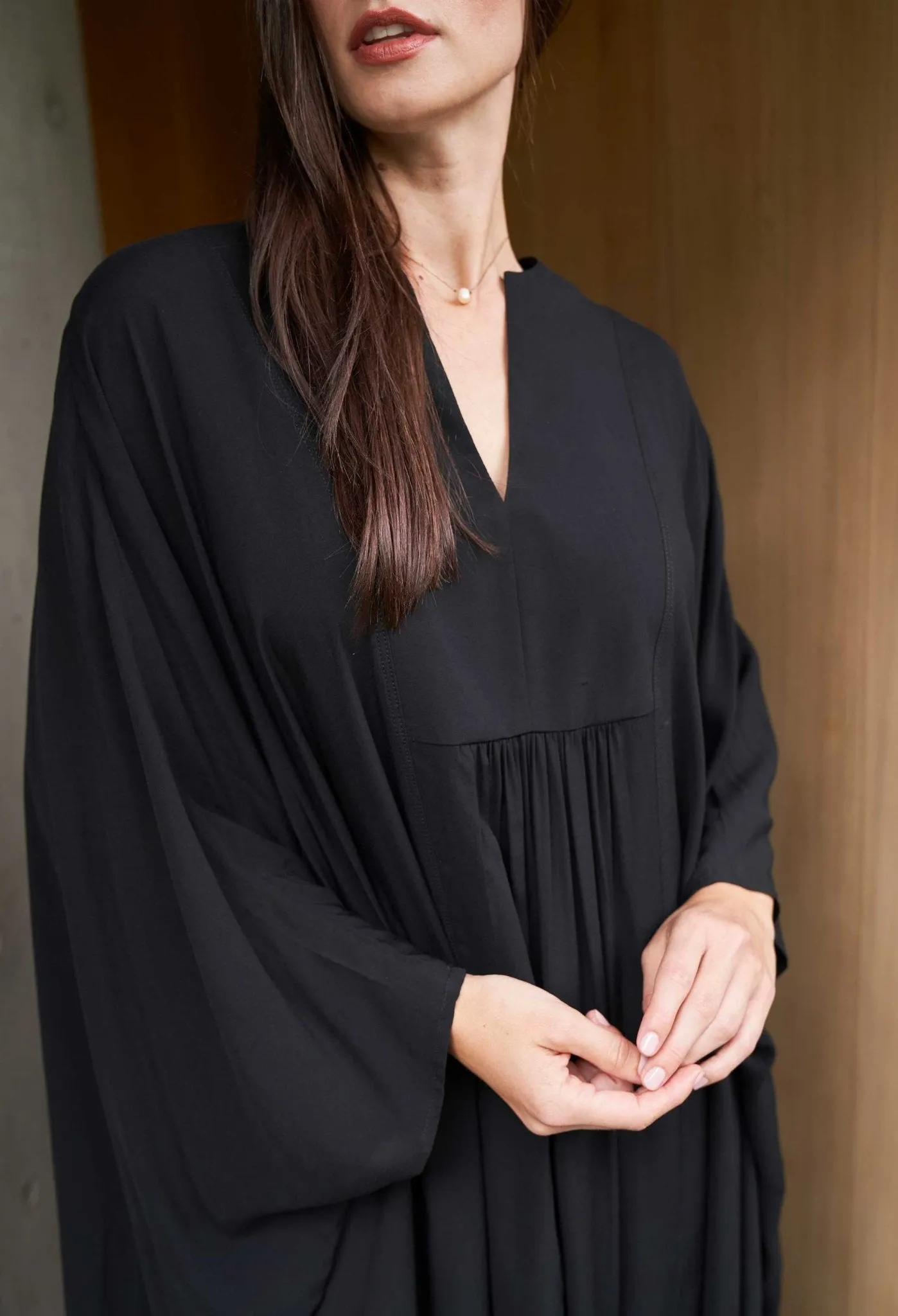 Black Laurel Bib Front Caftan - Sale