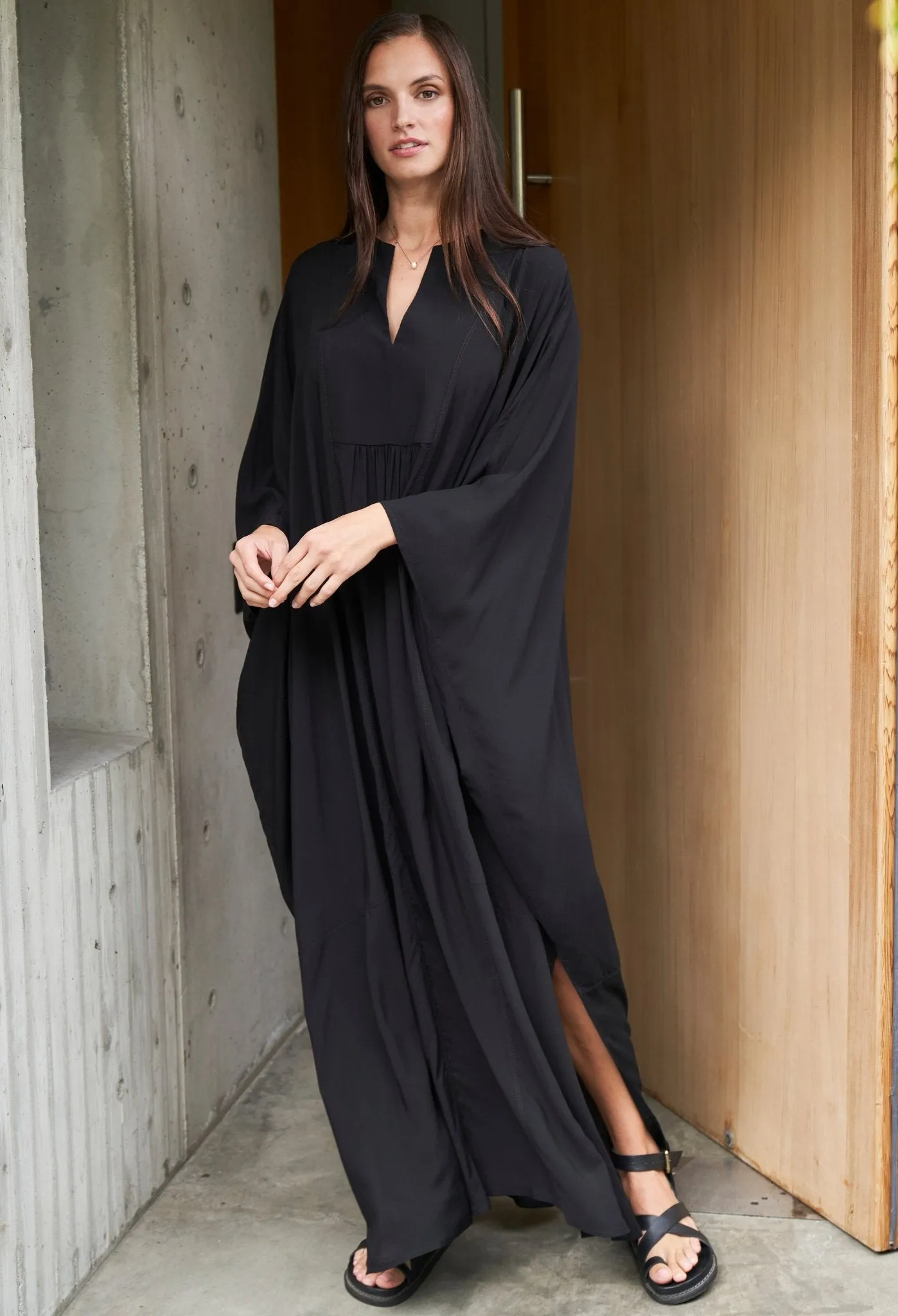 Black Laurel Bib Front Caftan - Sale