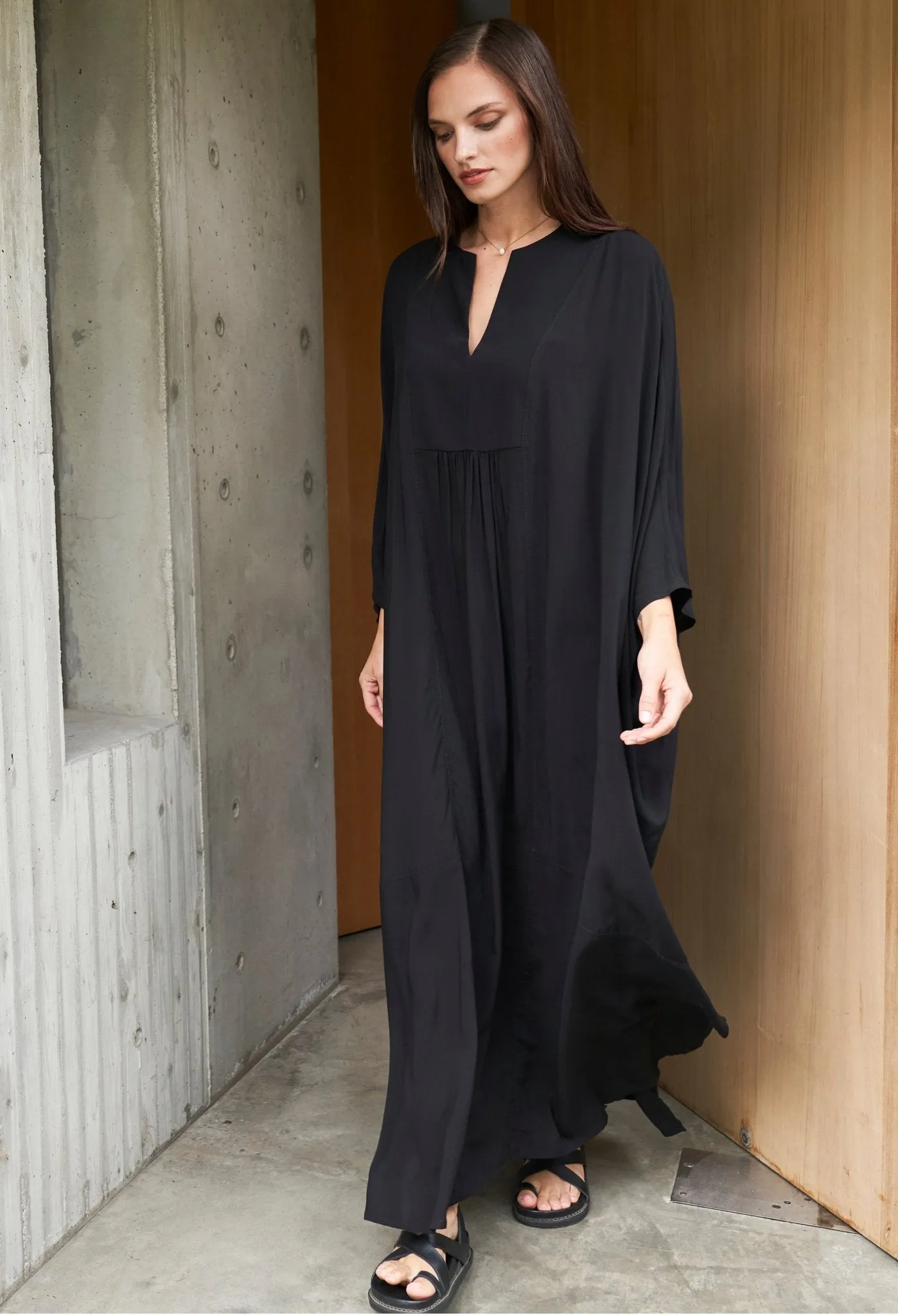 Black Laurel Bib Front Caftan - Sale